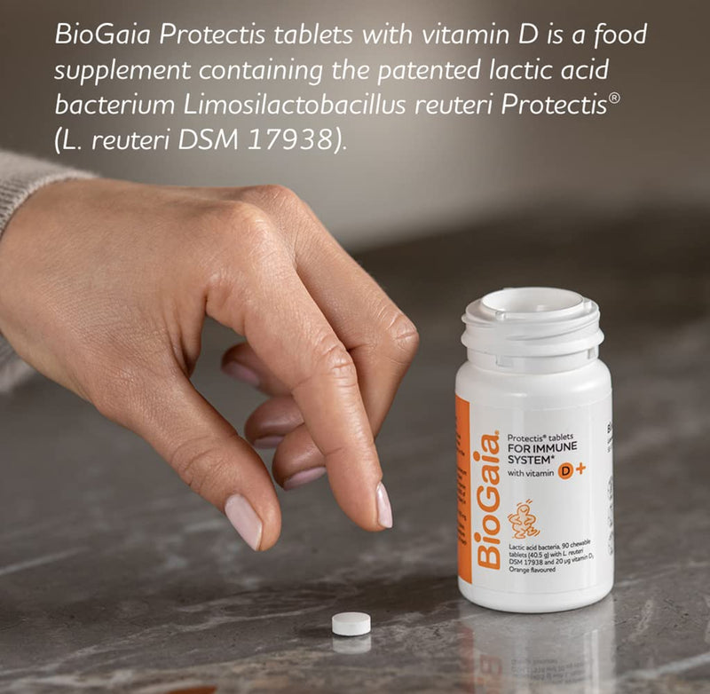 BIOGAIA Protectis Probiotic Chewable Vitamin D3 Tablets, Orange Flavoured, 90 Pieces, for The Whole Family 90 Count (Pack of 1) - BeesActive Australia