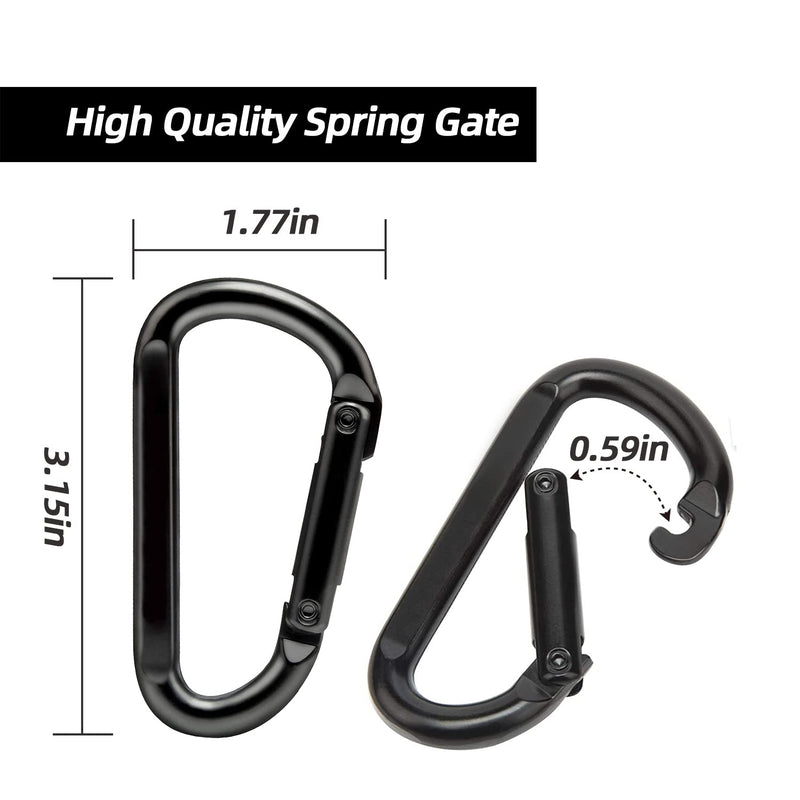 Caribeener Carabiner Clip, 860lbs, 3" Iron Heavy Duty Carabiner, D Shape Buckle - Keychains, Camping, Hiking Accessories, Carabiners for Locking Dog Leash, Harness, Yoga Swing, Gym etc, Black, 2 PCS - BeesActive Australia