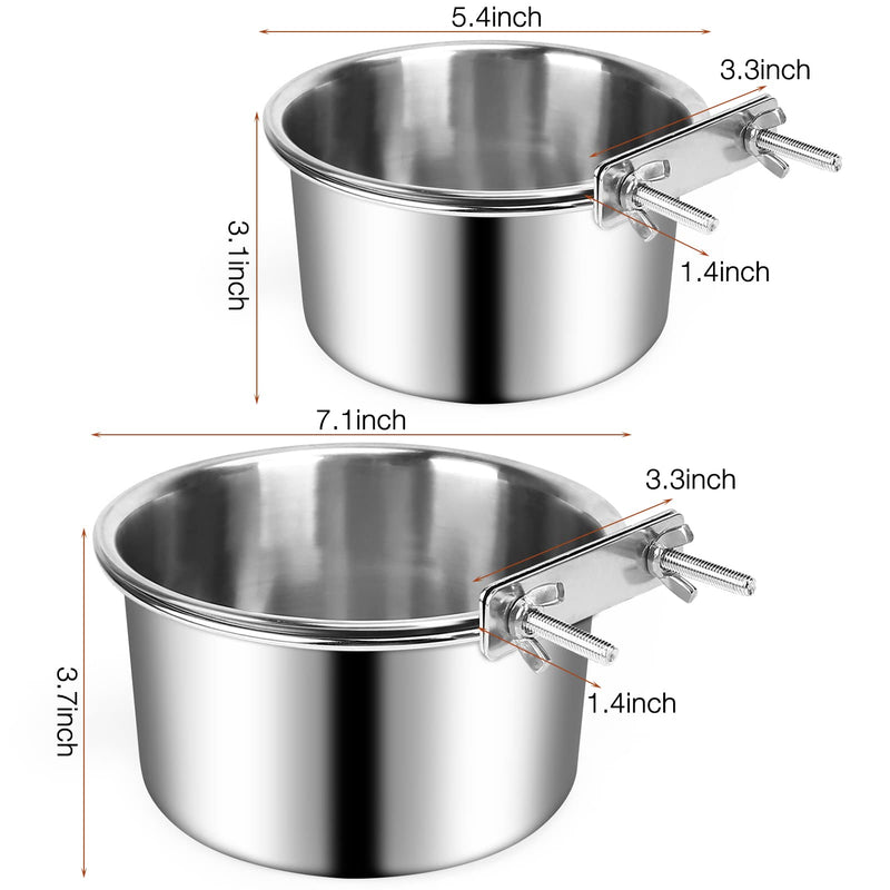 Dog Food & Water Bowl, ShineMe 2 Pack Stainless Steel Hanging Pet Bowl for Dogs and Cats, Non-Slip Metal Feeder for Medium and Large Pets in Cage Crate Kennel (7.1*3.5” & 5.5*3.2”) - BeesActive Australia