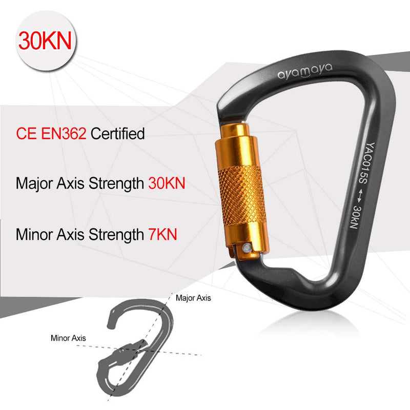 ayamaya 30KN Rock Climbing Carabiner 3Pcs, Aluminum Auto Locking D-Ring Twist Lock Carabiners Clip Hook Heavy Duty CE Certified Rappelling Belay 3 Pack - BeesActive Australia