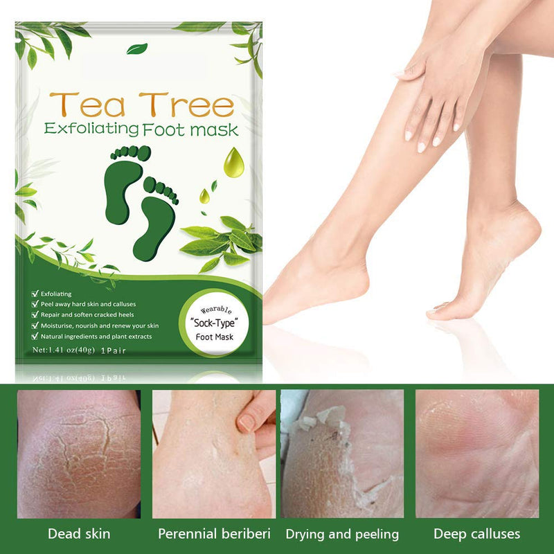 Permotary Foot Peel Mask - 6 Pack - Original Exfoliant Foot Peel - Feet Callus Remover & Dead Skin Remover, Moisturizing Feet, Baby Your Feet Naturally (Tea tree) Tea Tree - BeesActive Australia