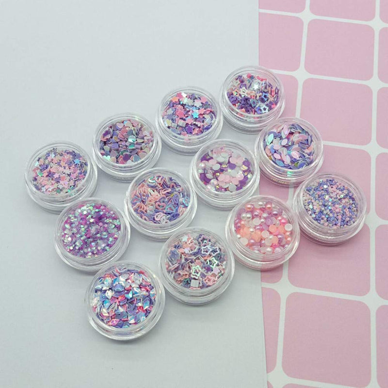 3 Sets Nail Art Glitter Dust Sequins Pink Purple Mix Love Star Dot Decoration Gold Silver Flake Chip Nails Foil Eyes Makeup Accessories - BeesActive Australia