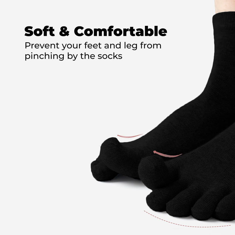 Mens Toe Socks Cotton Running Five Finger Crew Socks Cotton Black-5 Pairs(10-13 Us) - BeesActive Australia