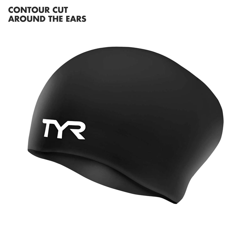 TYR Sport Long Hair Silicone Swim Cap Black - BeesActive Australia