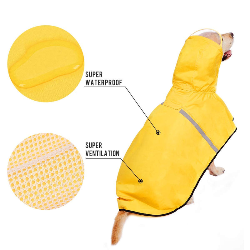 Dog Raincoat with Adjustable Belly Strap and Leash Hole - Hoodie with Reflective Strip - Waterproof Slicker Lightweight Breathable Rain Poncho Jacket for Medium Large Dogs - Easy to Wear 5XL (Back: 28.5") Yellow - BeesActive Australia