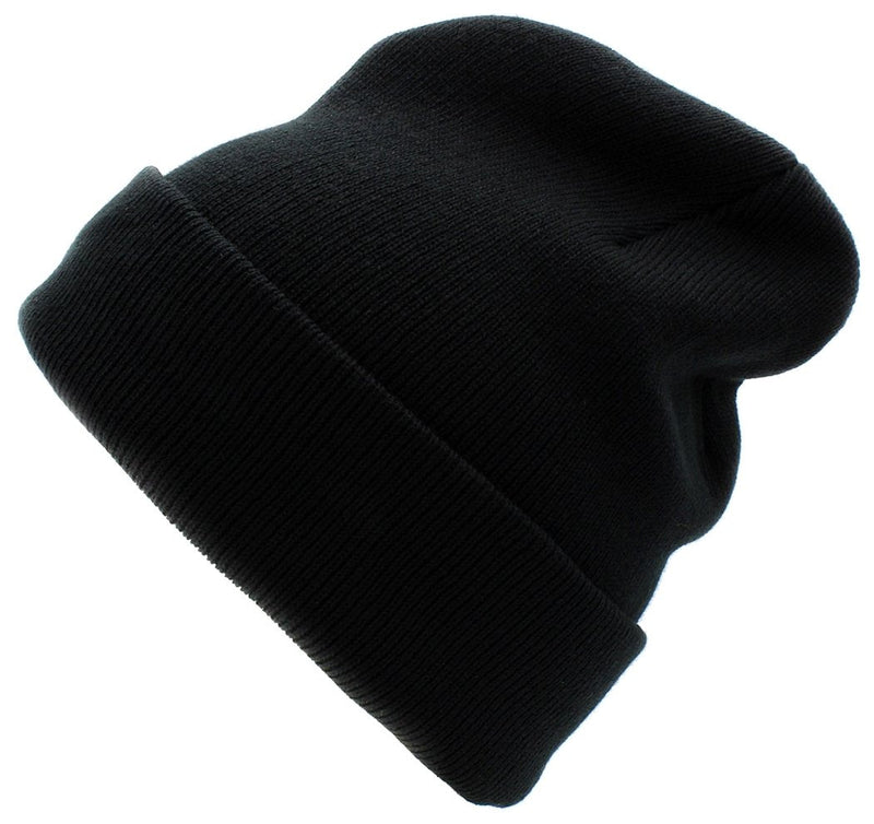 Top Level Beanie Men Women - Unisex Cuffed Plain Skull Knit Hat Cap Black - BeesActive Australia
