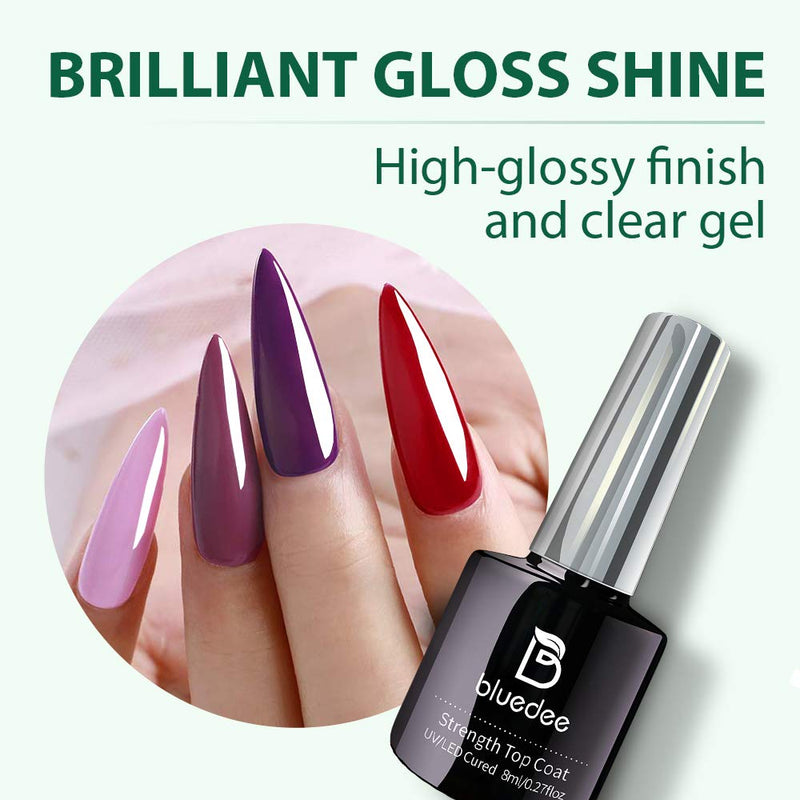 Bluedee Gel Base and Top Coat Gel Nail Polish No Wipe Top Coat High-glossy Finish Super Long Lasting and Anti-wear Soak off UV/LED Use For Home Manicure or Nail Salon - BeesActive Australia