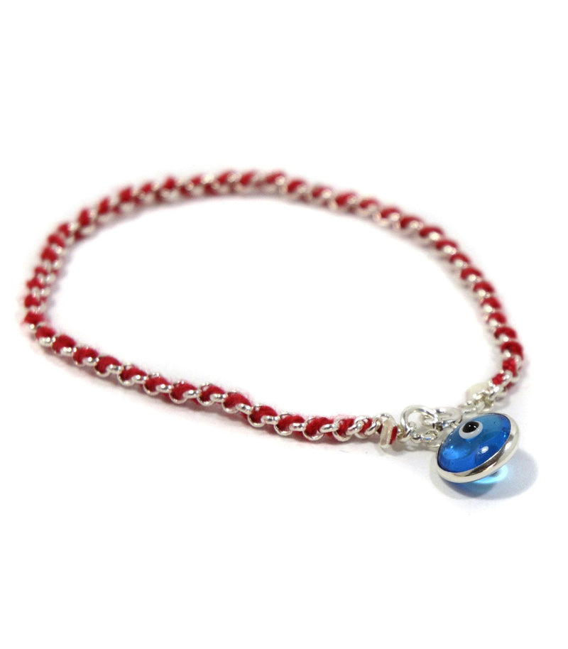 Protection Evil Eye Bracelet - Lucky Blue Evil Eye Charm - 7 Inch Women's Sterling Silver Jewelry - Best Kabbalah Red String Bracelets for Women - BeesActive Australia
