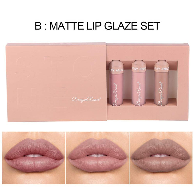 Fashion888 Liquid Lipstick Set,3 Pack Matte Lip Gloss,Non-stick Cup Waterproof Long Lasting Lip Gloss Set With Gift Box 0.36oz B - BeesActive Australia