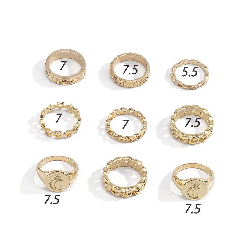 fxmimior Vintage Kunckle Ring Stackable Gold Joint Nail Ring Crystal Moon Knuckle Rings Set for Women and Girls 9 Pcs - BeesActive Australia