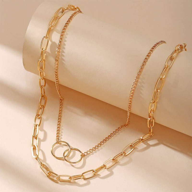 Easedaily Boho Layered Necklaces Gold Rings Pendant Double Short Necklace Chain for Women and Girls - BeesActive Australia