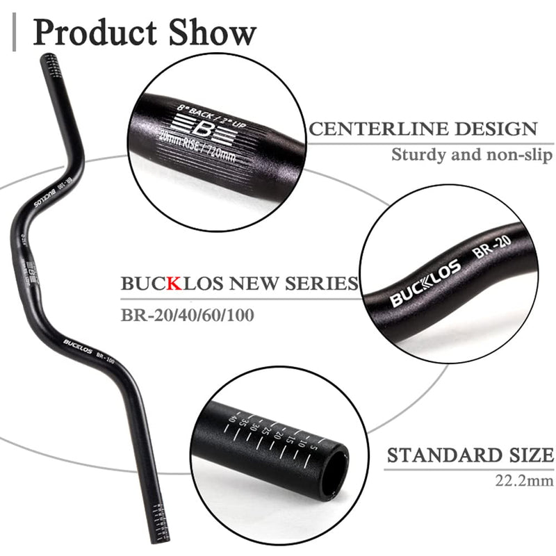 BUCKLOS 25.4mm Mountain Bike Handlebars Rise 20/40/60/100mm Aluminum Alloy MTB Riser Handlebars, Suitable for Cycling Racing XC DH Bicycle - BeesActive Australia