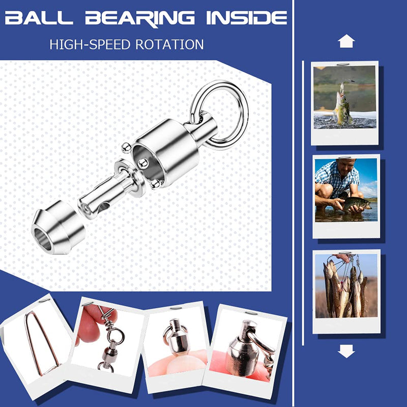 AMYSPORTS Stainless Steel Fishing Snap Swivel Ball Bearing Fishing Swivel Saltwater High Strength Snaps Swivels Connector Quick Rolling Freshwater Size 4+4(97lb) 24 pcs - BeesActive Australia