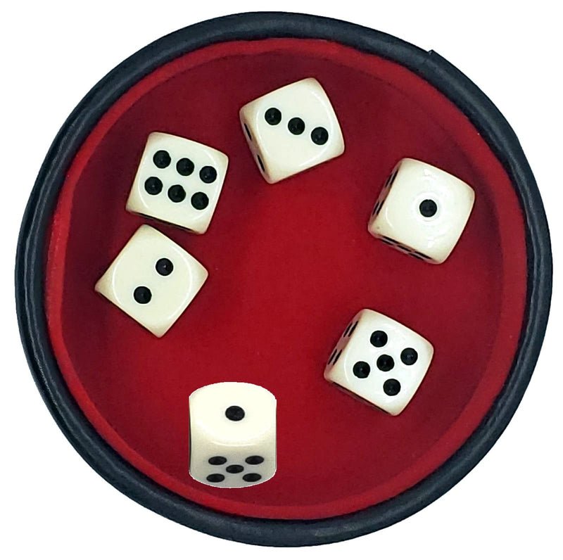 Compact Black PU Leather Dice Tray with Premium Red Felt Lined + (6) Light Ivory Tone Pip Dot Dice + Storage Pouch (Cyber-Deals) - BeesActive Australia