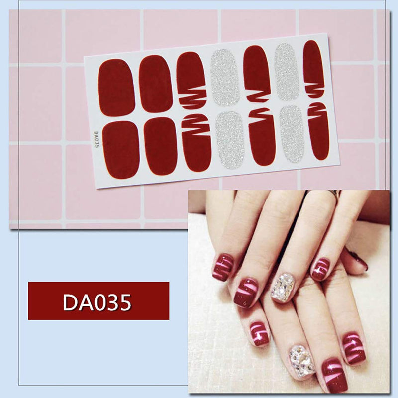 WOKOTO 6 Pieces Full Wraps Nail Polish Stickers Tips Stripe Solid Color Self-Adhesive Nail Decals Manicure Stickers Strips Kits With 1Pcs Nail File - BeesActive Australia