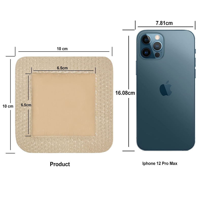 Carbou 10Pcs Silicone Foam Dressing 4"x 4"(10 cm x 10 cm) - with Border Adhesive Waterproof Central Ultra Absorbent-Foam (2.5" X 2.5") Square Dressing Waterproof Silicone Wound Bandage 4x4 Inch(Pack of 10) - BeesActive Australia