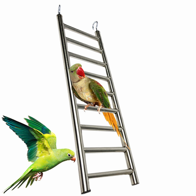 GEKMOR Parrot Ladder 9-Step Stainless Steel Rustproof Metal Nonskid Smooth Portable Bird Cage Ladder with Hooks Cockatiel Stand Ladder for Parrots Parakeets Cockatoos Lovebirds - BeesActive Australia
