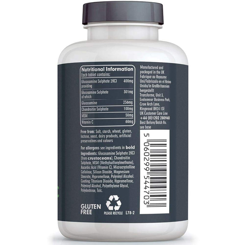 Glucosamine Chondroitin MSM Vitamin C Tablets, High Strength Complex, 365 Tablets Up to 1 Year Supply, Easy to Swallow, Gluten Free, by Transforme - BeesActive Australia