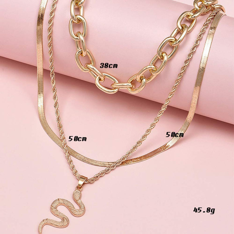 Chargances Snake Pendant Necklace for Women and Girls Gold Multi Layer Jewelry Snake Bone Chain Chunky Chain Choker - BeesActive Australia