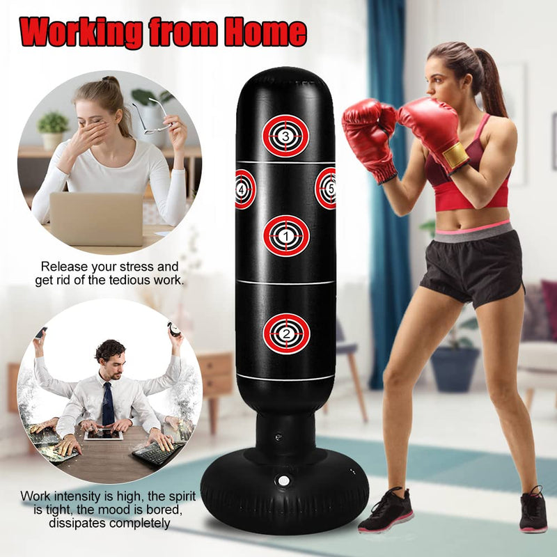 63inch Kids Punching Bag Inflatable Punching Bag? Punching Bag Freestanding Punching Bag with Stand Adults/Kids Standing Boxing Bag for Practicing Kickboxing MMA Karate black - BeesActive Australia