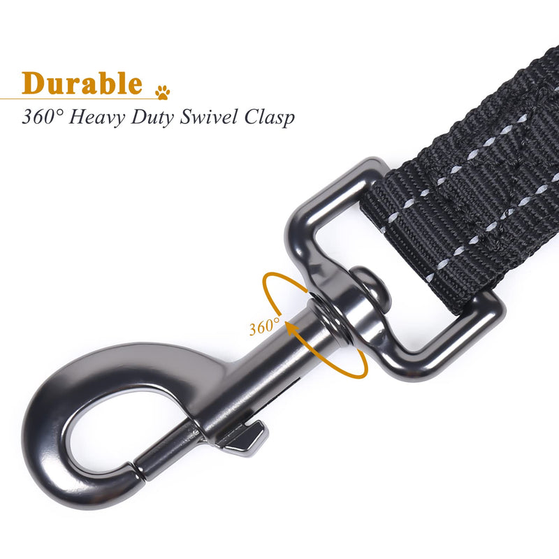 VIVAGLORY Short Dog Leash Double Webbing Nylon Reflective Pet Leashes for Training, Padded Handle Dog Lead for Large Dogs 18 inch Black - BeesActive Australia