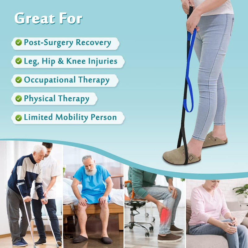 Leg Lifter Strap for After Knee Surgery Hip Replacement Recovery Kit Medical Leg Loop Lifter Pull Strap Lift Assist Rigid Foot Lifter for Disabled Elderly Adults Handicap Mobility Aids Portable Lifter Black - BeesActive Australia