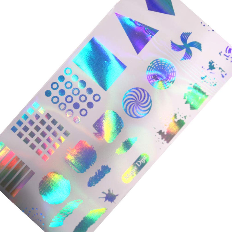Holographic Geometry Nail Foil Laser Winnower Nail Decals Graffiti Nail Art Sticker Nail Art DIY for UV Gel Acrylic Nail Polish Nail Decals for Women and Girls Transfer Harvest Charm Decor Clear - BeesActive Australia