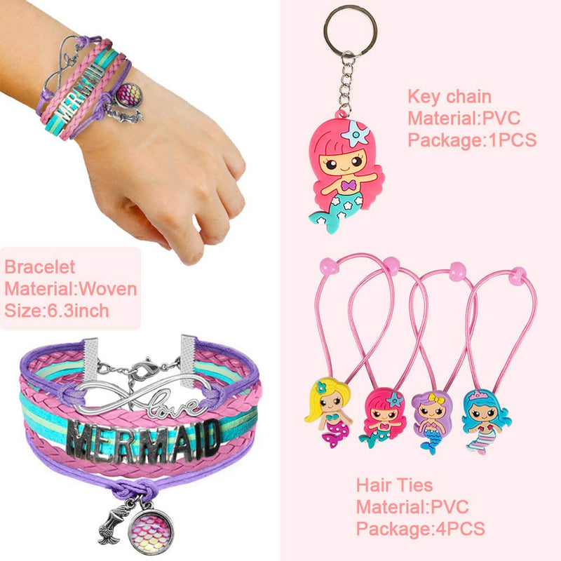 7 PCS Mermaid Birthday gifts for girls-Mermaid Drawstring Backpack,Makeup Bag,Sticker,Keychain,Hair Ties,Coin Purse Blue - BeesActive Australia