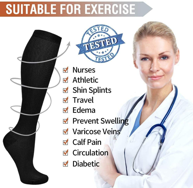 Compression Socks for Men & Women 7 Pairs Circulation 15-20 mmHg-Best support for Athletic, Nurse, Medical, Running Black S-M - BeesActive Australia