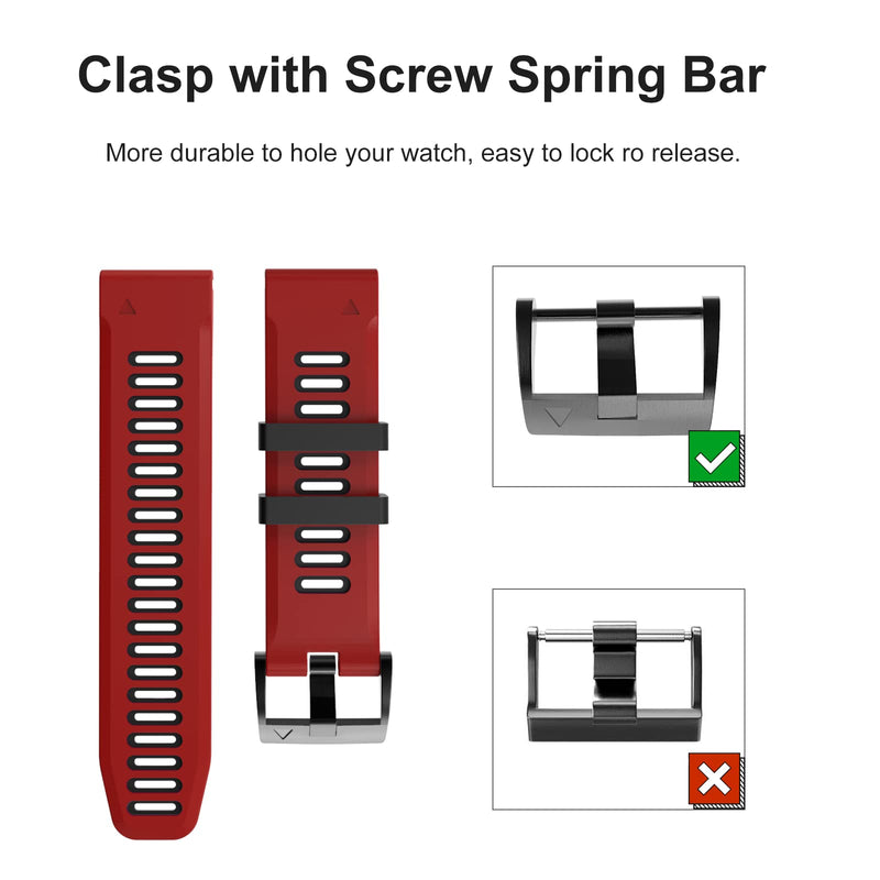 OVERSTEP Compatible with Fenix 6 Watch Band for Garmin Fenix 6 Pro/Fenix 5/Fenix 5 Plus/Fenix 7/Forerunner 935/Forerunner 945/Approach S60/Quatix 5 Smartwatch(Red-Black) Red-Black - BeesActive Australia
