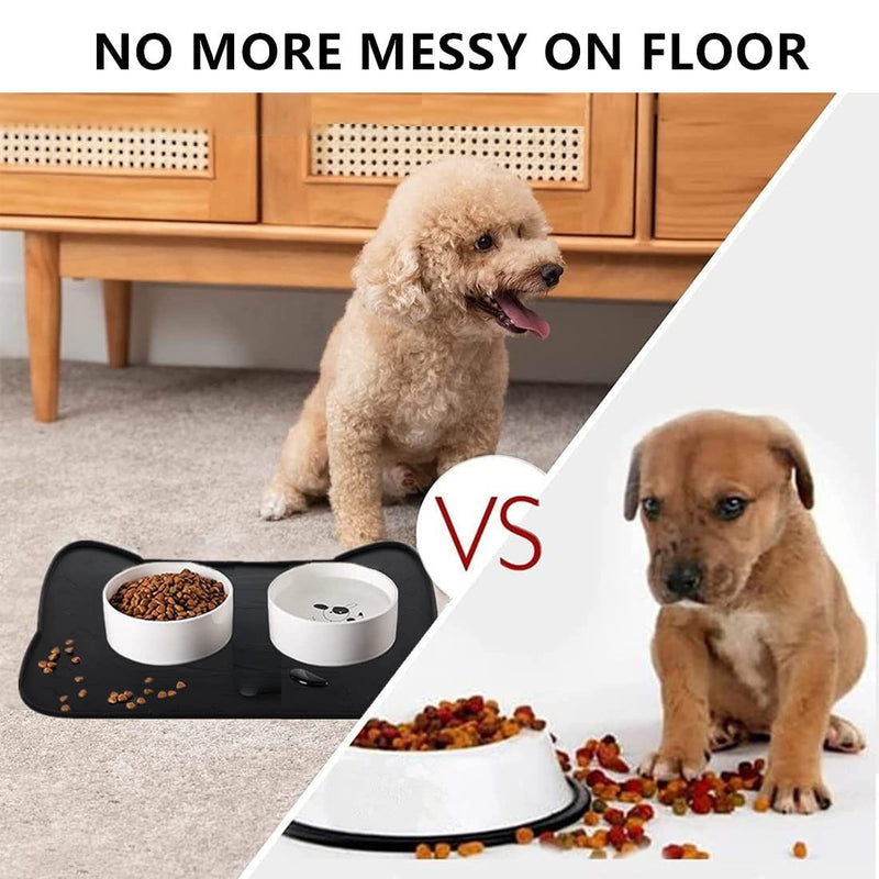 IYYI Cat Food Mat, Silicone Dog Bowl Mat for Food and Water, Waterproof Non Slip Pet Feeding Mat, Raised Edge Dog Food Tray to Stop Food Spills and Water Messes on Floor Black+M - BeesActive Australia