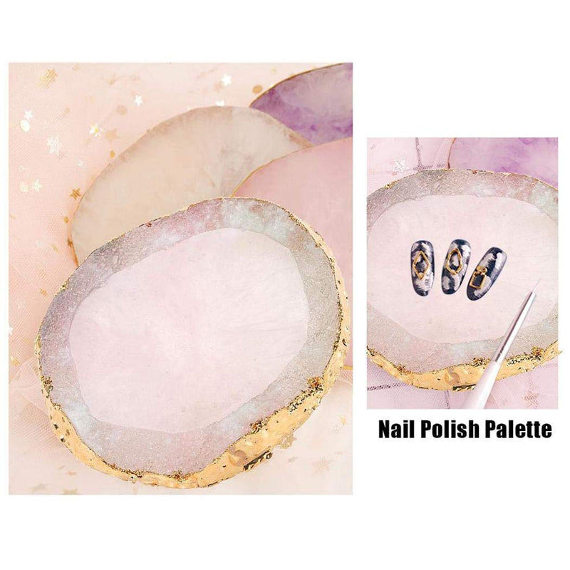 MISUD Resin Stone Nail Art Palette, Nail Polish Cosmetic Palette Golden Edge Pigment Mixing Plate Paint Drawing Color Dish Manicure Nail DIY Tool(Pink) Pink - BeesActive Australia