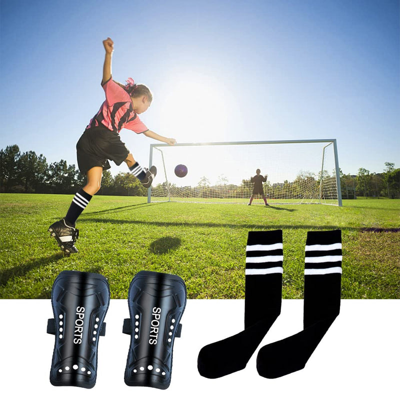 Soccer Shin Guards Pads with Socks Gear for Soccer 3,4,5 -16 Year Old and Up Little Girls Boys Kids Child Youth Toddler Teenagers L/ 4'7"-5'4" Tall Black/1 Pair Shin Gurads & Soccer Socks - BeesActive Australia