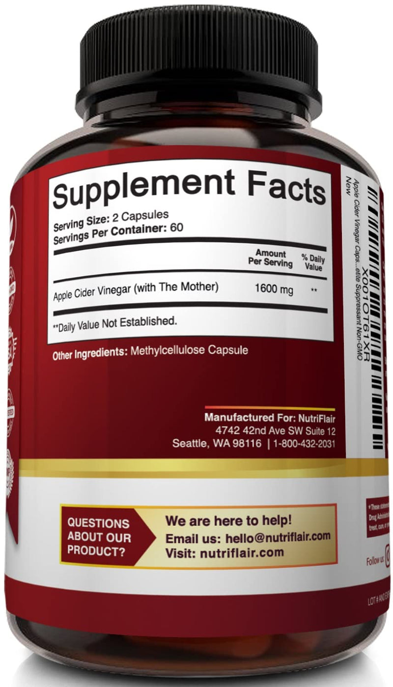Apple Cider Vinegar Capsules with The Mother - 120 Vegan ACV Pills - Best Supplement for Healthy Weight Loss, Diet, Keto, Digestion, Detox, Immune - Powerful Cleanser & Appetite Suppressant Non-GMO - BeesActive Australia