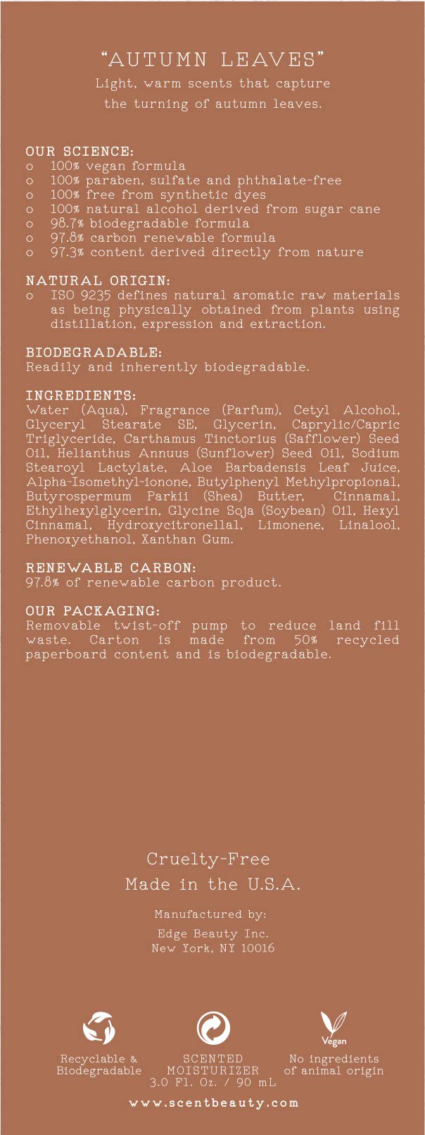 ESSCENTIALS Autumn Leaves Moisturizer | Lightweight, Moisturizing Lotion Featuring Subtle Notes Of Vétiver & Cedarwood, 3.0 oz / 90mL - BeesActive Australia