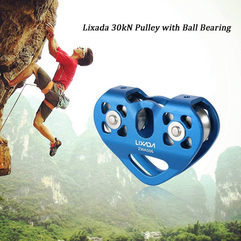Lixada Climbing Pulley Zip Line Pulley 20kN Bearing Mobile Pulley with 25kN Screw Locking Carainber for Rigging Climbing Dark Blue - BeesActive Australia