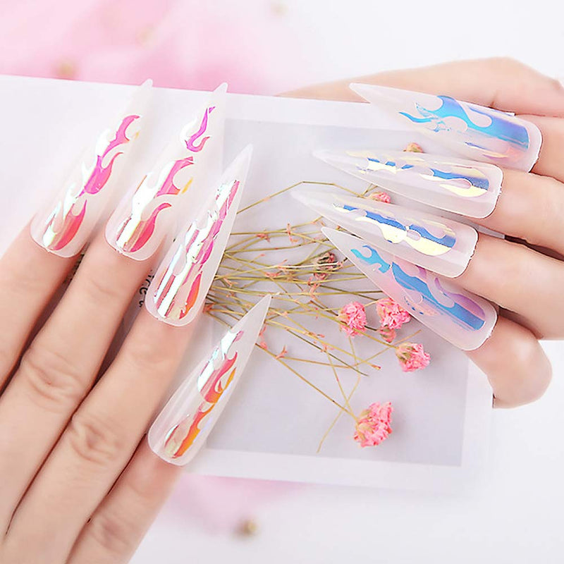 DAGEDA 18 PCS Luminous Nail Stickers, Fluorescence Fire Flame Butterfly Nail Tape Adhesive Foils DIY Decoration Nail Decals Decoration, Nail Art Stickers Luminous Fire - BeesActive Australia