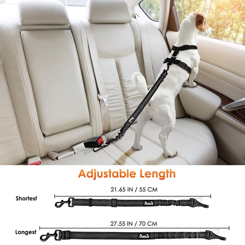 SlowTon Dog Seat Belt, Adjustable Dog Safety Belt Leash, 2 in 1 Latch Bar Attachment Dog Car Seatbelt with Elastic Nylon Bungee Buffer, Reflective Nylon Belt Tether Connect to Dog Harness 1Pack - Black - BeesActive Australia
