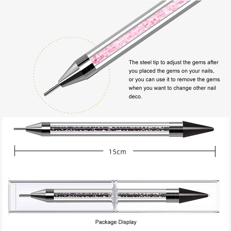 Tovip 2PCS Dual-Ended Nail Rhinestone Picker Wax Tip Pencil Pick Up Applicator Dual Tips Dotting Pen Beads Gems Crystals Studs Picker with Acrylic Handle Manicure Nail Art Tool - BeesActive Australia