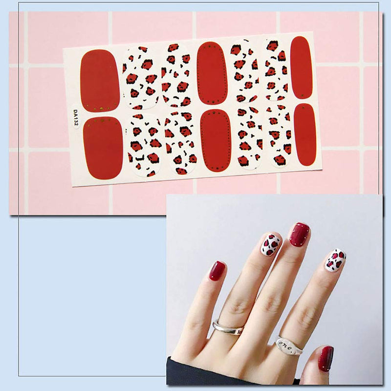 SILPECWEE 8 Sheets Leopard Print Nail Polish Stickers Strips Set and 1Pc Nail File Adhesive Full Wraps Nail Art Decals Tips for Women - BeesActive Australia