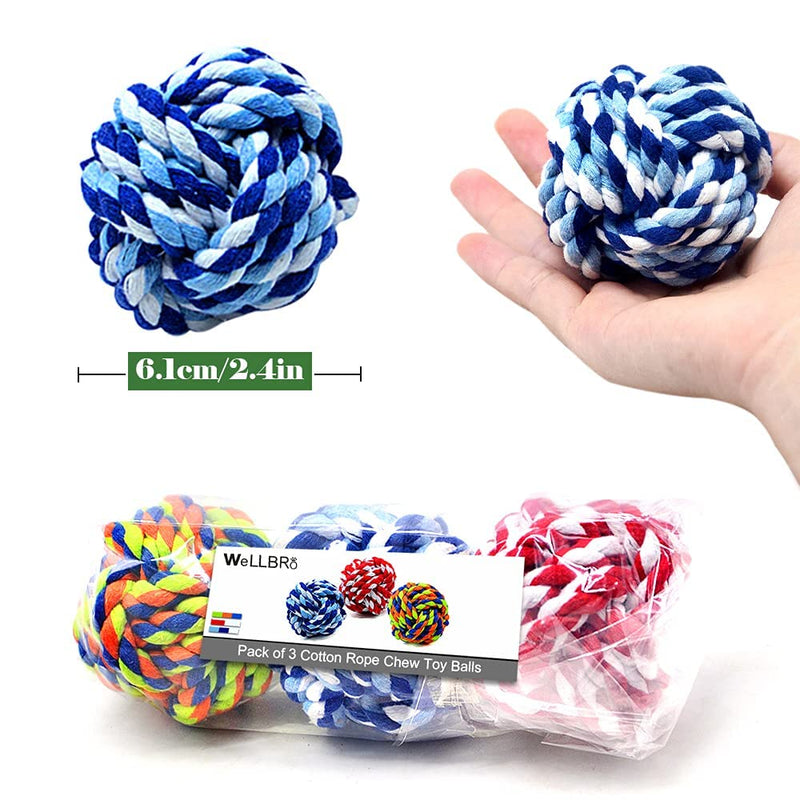 Wellbro Pet Chew Toy, Knots Weave Cotton Rope, Biting Small Ball for Dogs & Cats 3 Pack - BeesActive Australia