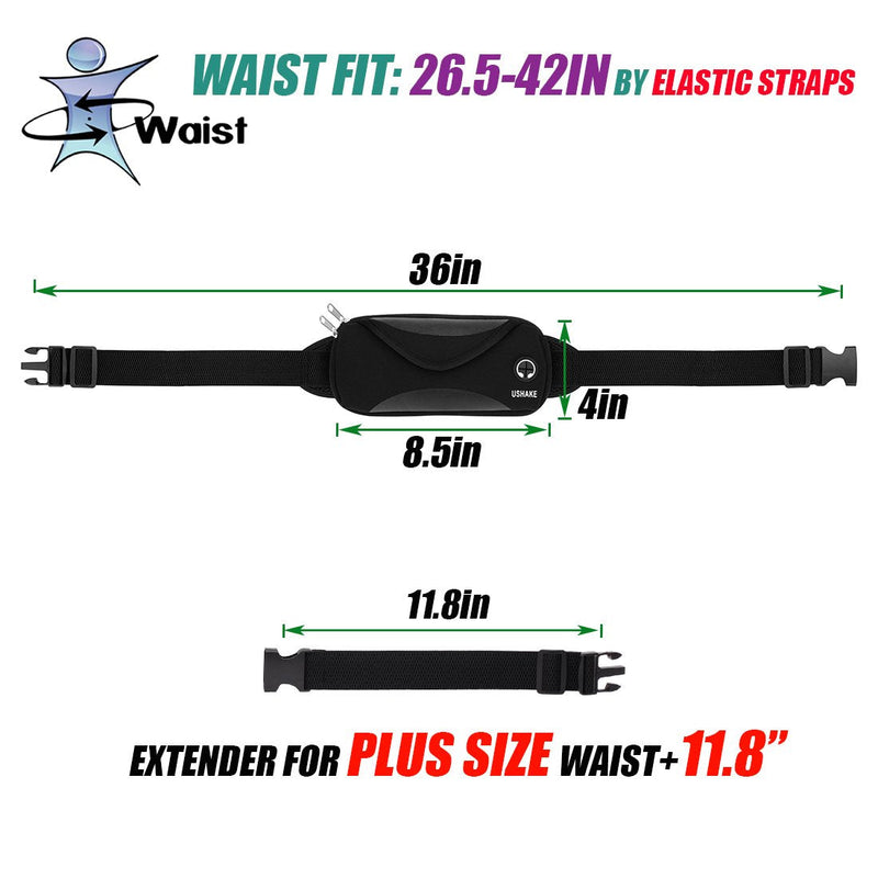 USHAKE Running Belt with Extender Belt, Bounce Free Pouch Bag, Fanny Pack Workout Belt Sports Waist Pack for Apple iPhone Samsung Note Galaxy in Running Walking Cycling-05BK - BeesActive Australia