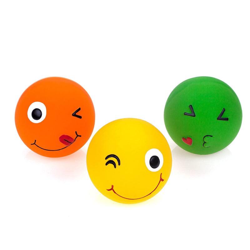 CHIWAVA 4 Pack 2.8'' Latex Squeaky Dog Toy Smiley Face Balls Interactive Fetch Play for Small Medium Dogs Assorted Round Balls 3PCS - BeesActive Australia