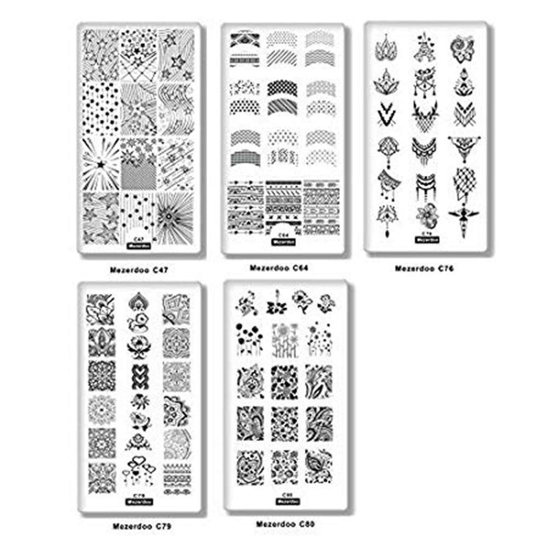 5Pcs Flower Tower Rectangle Nail Stamping Plates + 1Rainbow Stamper Scraper Set kits - BeesActive Australia