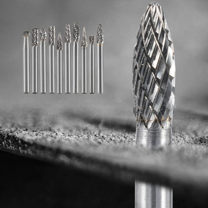 HIDOTOL Carbide Burr Set 10PC 1/4" Shank – 6mm Tungsten Double Cut Carbide Rotary Burr Set for Metal and Wood Carving, Grinding, Polishing, Engraving, Drilling. 10PC 1/4 shank 6mm - BeesActive Australia