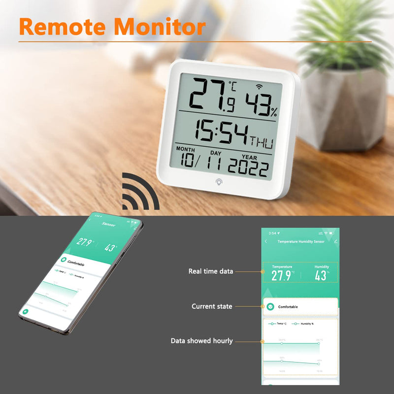 Indoor Thermometer Hygrometer, 3.74" Large Screen Temperature Humidity Monitor Powered by 2 AAA Battery, WiFi Backlight Room Temp Humidity Sensor, Time Date Showed Temp Humidity Gauge with APP Control 3.74'' Screen - BeesActive Australia