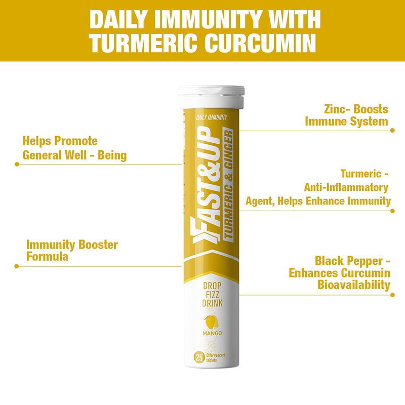 Fast&Up Turmeric & Ginger � Natural Curcumin � Super Herbs � Zinc, Ginger & Black Pepper � 25 Effervescent Tablets - Mango Flavour 25 Count (Pack of 1) - BeesActive Australia