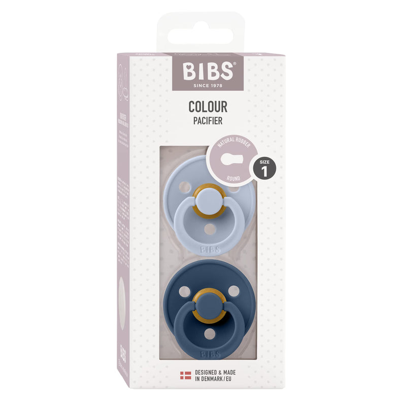BIBS Pacifiers 0-6 Months | 2-Pack Soothers | BPA-Free Round Nipple | Made in Denmark | Dusty Blue/Steel Blue Colour Pacifier - BeesActive Australia