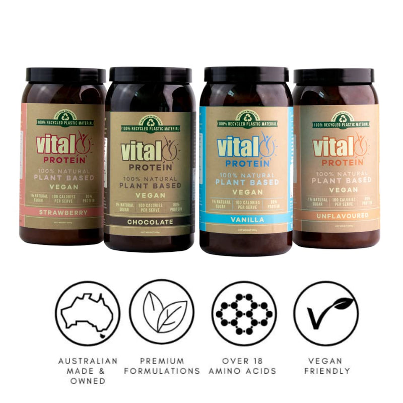Vital Plant Protein Vanilla 500GM | 100% Plant Protein | Vegan Powder | Pea Protein | Gluten & Dairy Free | Natural | Complete Amino Acid Profile - BeesActive Australia