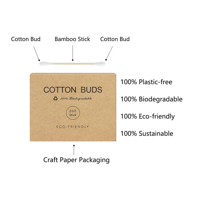 400 Bamboo Cotton Buds Biodegradable Ear Buds Cotton For Cleaning Ear And Doing Makeup Q Tips Cotton Buds 200 Count(Pack of 2) - BeesActive Australia